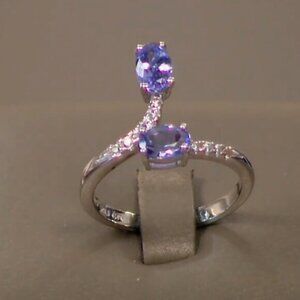 Rarities Carol Brodie TANZANITE and White Zircon Sterling Silver Bypass Ring 8